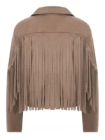 Womens Vintage Cropped Suede Fringe Jacket