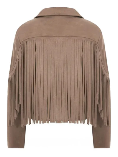 Womens Vintage Cropped Suede Fringe Jacket