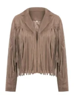 Womens Vintage Cropped Suede Fringe Jacket