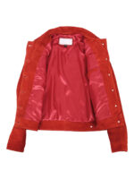 Women Trucker Red Suede Leather Jacket