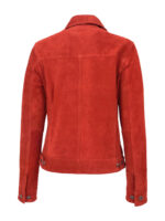 Women Trucker Red Suede Leather Jacket