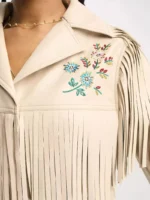 Women embroidered fringe leather jacket