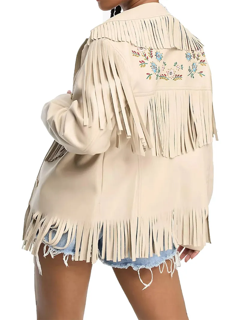 women embroidered fringe leather jacket Women embroidered fringe leather jacket