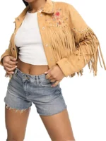 western suedette fringe embroidered jacket
