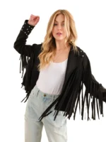 Studded Fringe Open Western Jacket