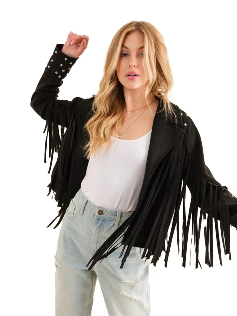 2 1 Studded Fringe Open Western Jacket