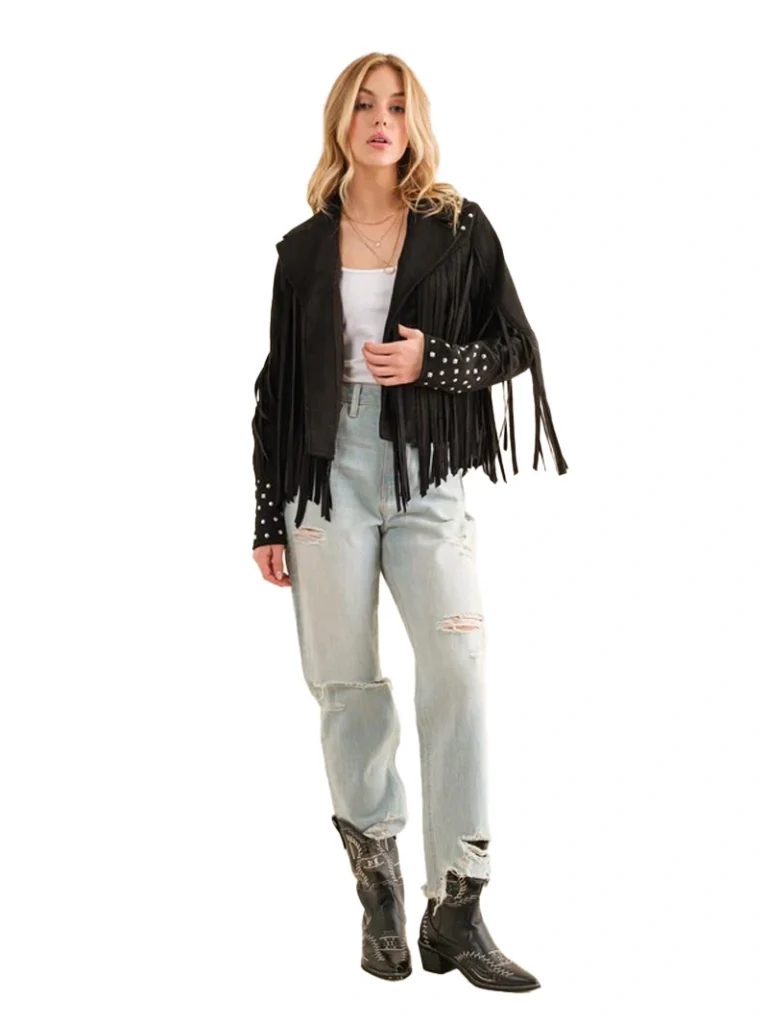 5 Studded Fringe Open Western Jacket