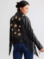 Crissy Star Leather Fringe Jacket - Black