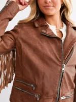 Leather Fringe Jacket - Cognac