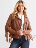 Leather Fringe Jacket - Cognac