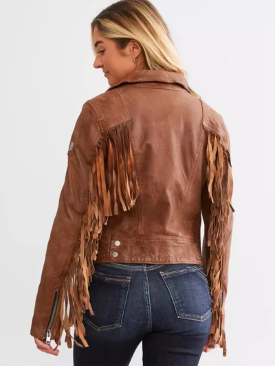 Leather Fringe Jacket - Cognac