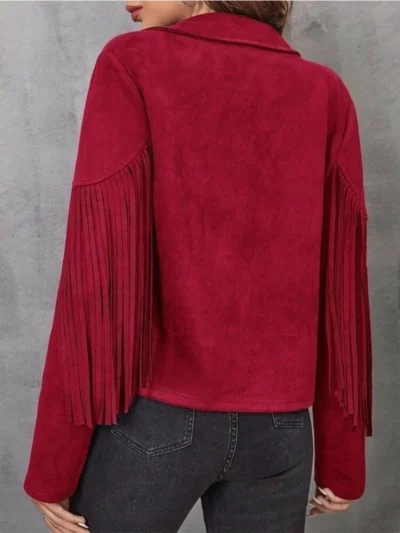 fringe leather jacket for women back side