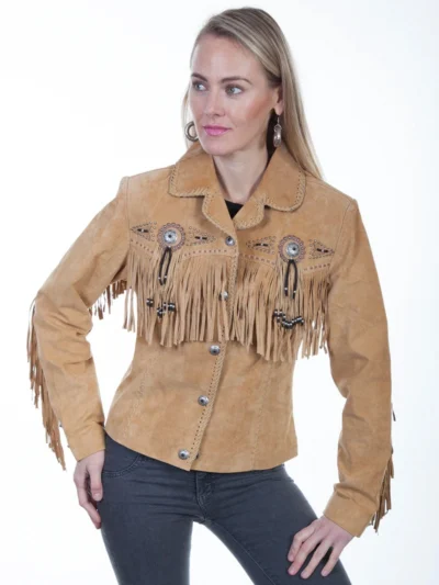 Fringe leather jacket for women