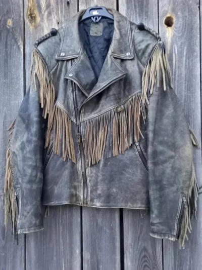 90s Vintage Fringe Leather Jacket for Men