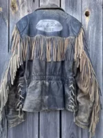 90s Vintage Fringe Leather Jacket for Men