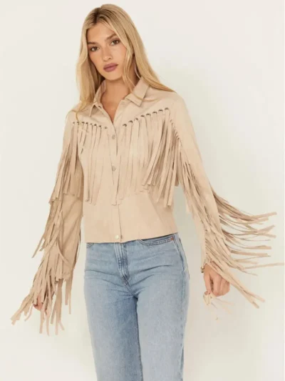 Blue B Women's Grommet Faux Suede Fringe Jacket