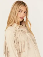 Blue B Women's Grommet Faux Suede Fringe Jacket