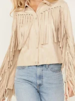 Blue B Women's Grommet Faux Suede Fringe Jacket