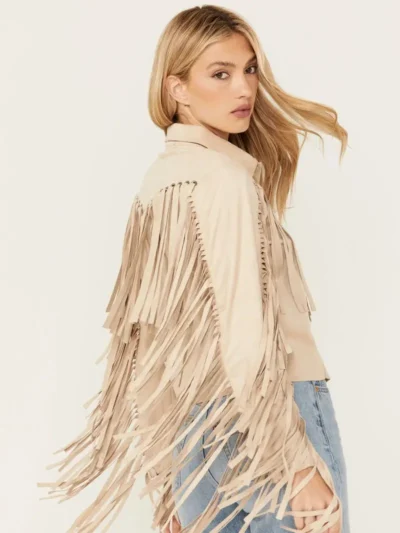 Blue B Women's Grommet Faux Suede Fringe Jacket