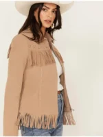 Fornia Women's Fringe Faux Leather Fringe Zip Jacket