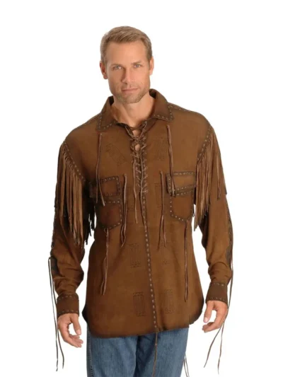 Mens Brown Suede Fringe Shirt