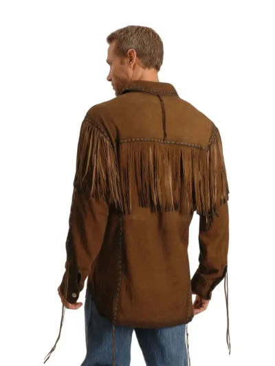 Mens Brown Suede Fringe Shirt