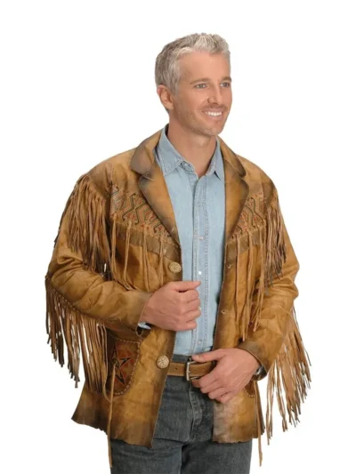 Men Western Suede Fringe Leather Jacket