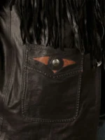 Mens Western Black Suede Fringe Leather Jacket