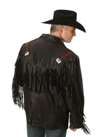 Mens Western Black Suede Fringe Leather Jacket