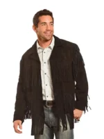 Mens Black Suede Fringe Western Jacket