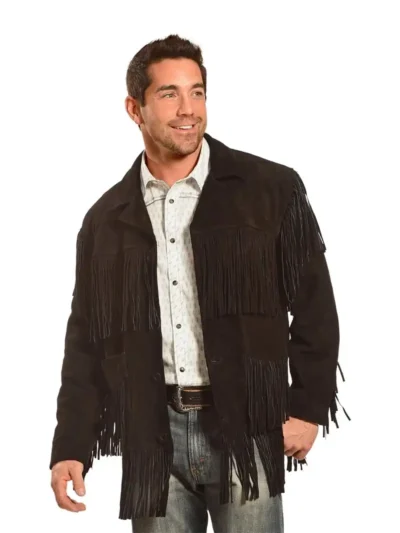 Mens Black Suede Fringe Western Jacket