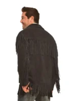 Mens Black Suede Fringe Western Jacket