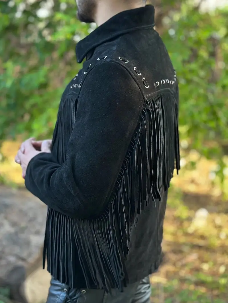 Men's Black Western Style Suede Leather Fringe Jacket (3) Mens Black Western Style Suede Leather Fringe Jacket 3 - Suede Fringe Jackets