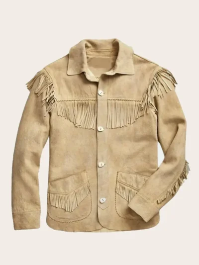 Men’s Western Leather Jacket With Beads Fringe