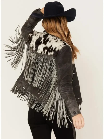 STS Ranchwear Women's Frontier Blackstone Cowhide and Fringe Leather Jacket