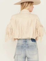 Saints & Hearts Women's Faux Suede Cropped Fringe Jacket