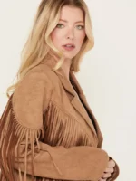 Saints & Hearts Women's Faux Suede Cropped Fringe Jacket