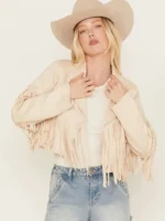 Saints & Hearts Women's Faux Suede Cropped Fringe Jacket