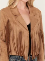 Saints & Hearts Women's Faux Suede Cropped Fringe Jacket