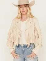 Saints & Hearts Women's Faux Suede Cropped Fringe Jacket