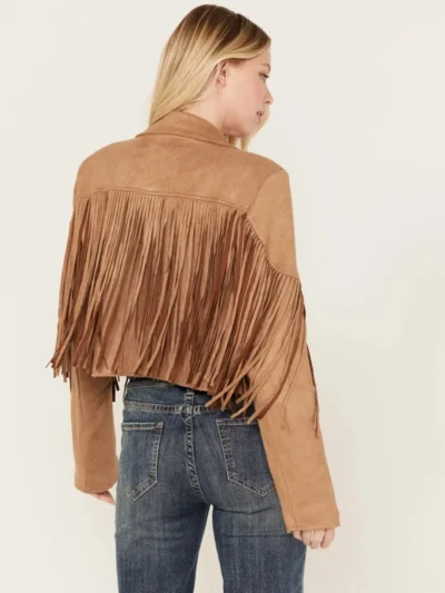 Saints & Hearts Women's Faux Suede Cropped Fringe Jacket