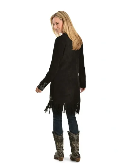 Scully Women's Embroidered Fringe Long Suede Leather Jacket