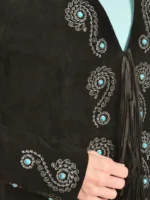 Scully Women's Embroidered Fringe Long Suede Leather Jacket