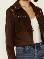 Shyanne Women's Faux Suede Contrast Stitch Fringe Jacket