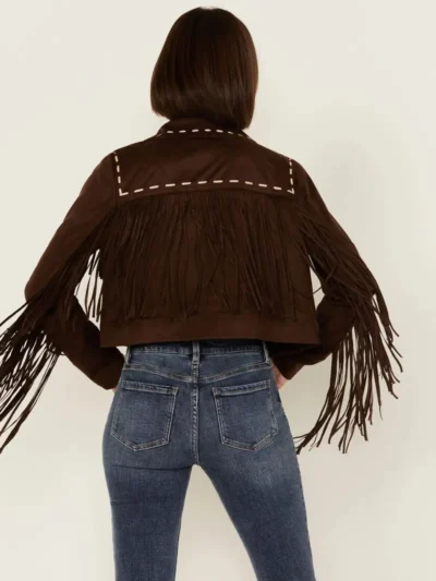 Shyanne Women's Faux Suede Contrast Stitch Fringe Jacket