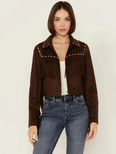 Shyanne Women's Faux Suede Contrast Stitch Fringe Jacket