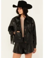 Wrangler Women's Wild Oversized Faux Leather Fringe Jacket