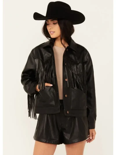 Wrangler Women's Wild Oversized Faux Leather Fringe Jacket