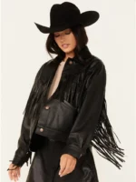 Wrangler Women's Wild Oversized Faux Leather Fringe Jacket