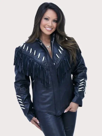 Bone Studded Fringe Leather Jacket